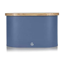 Swan Nordic Oval Bread Bin With Bamboo Cutting Board Lid Soft Touch Finish - Blue