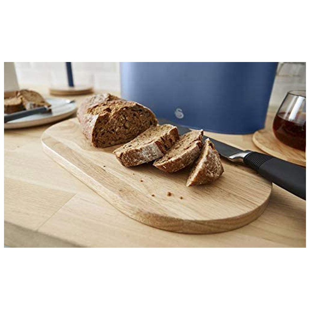 Swan Nordic Oval Bread Bin With Bamboo Cutting Board Lid Soft Touch Finish - Blue Secondary image