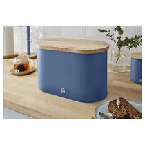 Swan Nordic Oval Bread Bin With Bamboo Cutting Board Lid Soft Touch Finish - Blue
