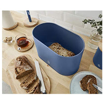 Swan Nordic Oval Bread Bin With Bamboo Cutting Board Lid Soft Touch Finish - Blue