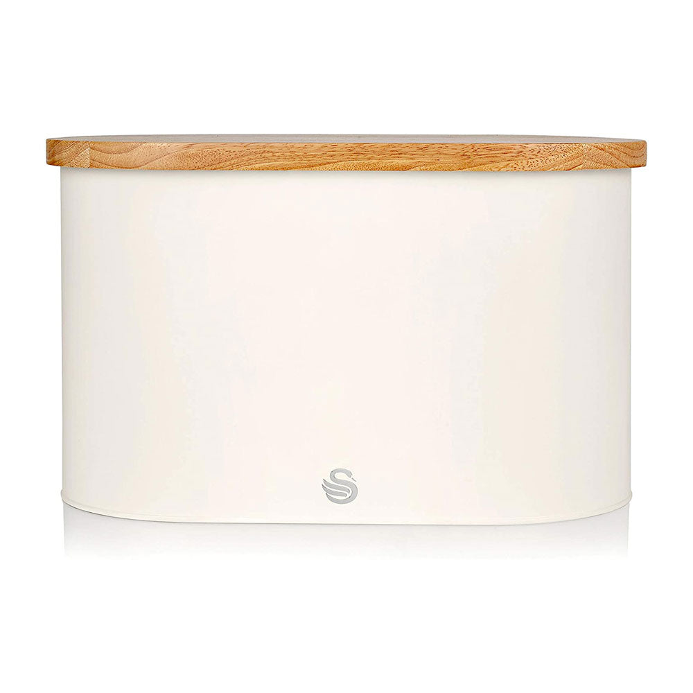 Swan Nordic Oval Bread Bin With Bamboo Cutting Board Lid Soft Touch Finish - Cotton White Main image