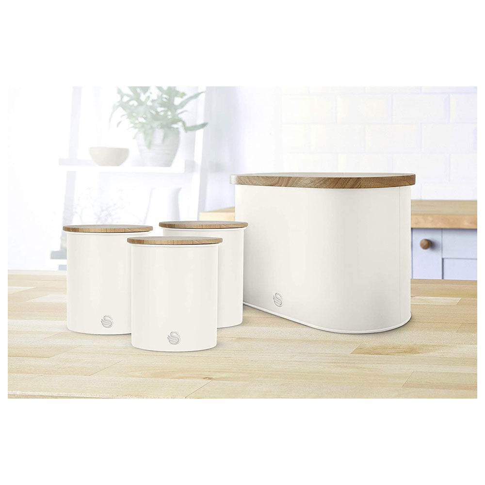Swan Nordic Oval Bread Bin With Bamboo Cutting Board Lid Soft Touch Finish - Cotton White Secondary image