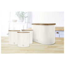 Swan Nordic Oval Bread Bin With Bamboo Cutting Board Lid Soft Touch Finish - Cotton White