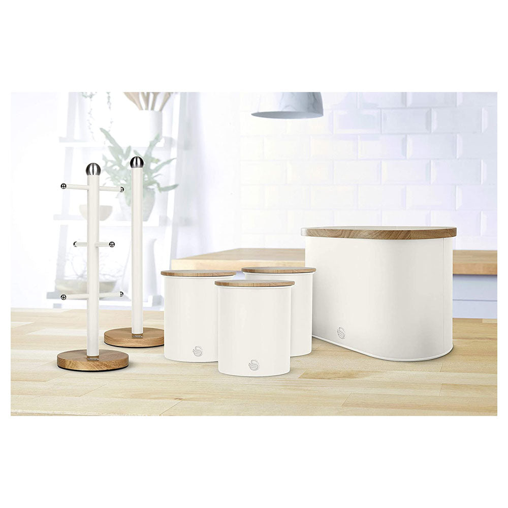 Swan Nordic Oval Bread Bin With Bamboo Cutting Board Lid Soft Touch Finish - Cotton White