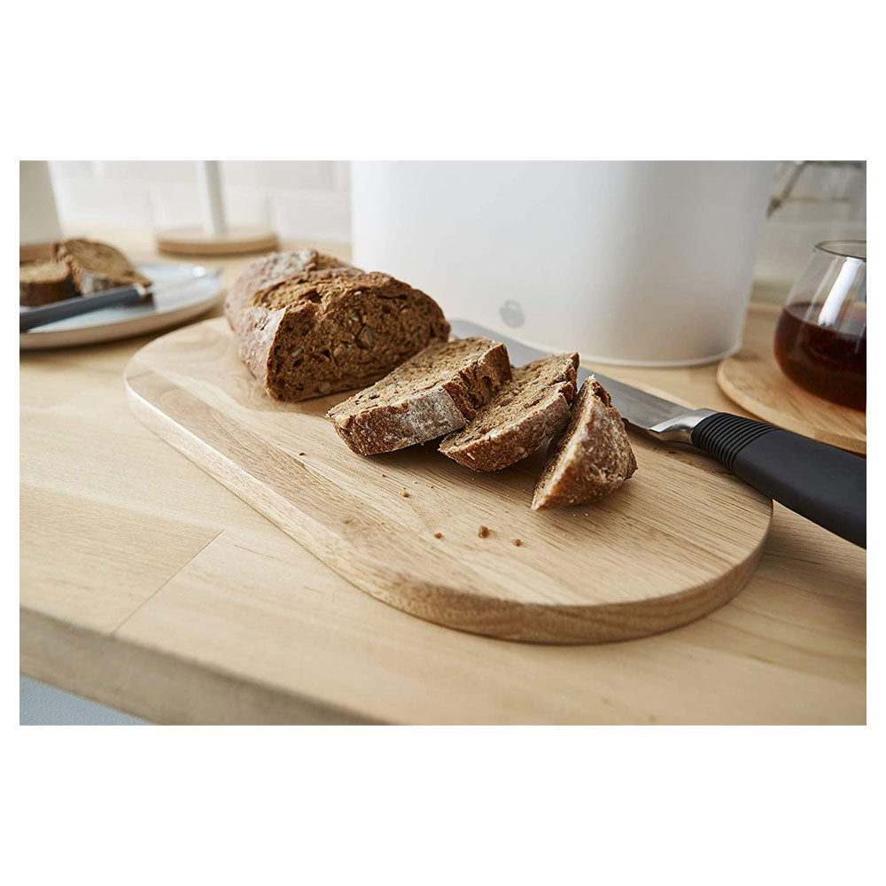 Swan Nordic Oval Bread Bin With Bamboo Cutting Board Lid Soft Touch Finish - Cotton White
