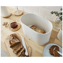 Swan Nordic Oval Bread Bin With Bamboo Cutting Board Lid Soft Touch Finish - Cotton White