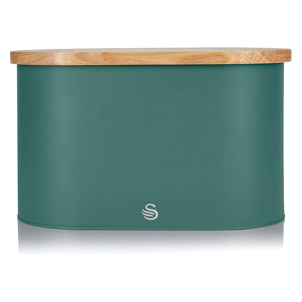 Swan Nordic Oval Bread Bin With Bamboo Cutting Board Lid Soft Touch Finish - Pine Green Main image