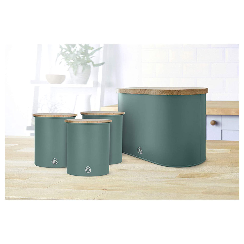Swan Nordic Oval Bread Bin With Bamboo Cutting Board Lid Soft Touch Finish - Pine Green