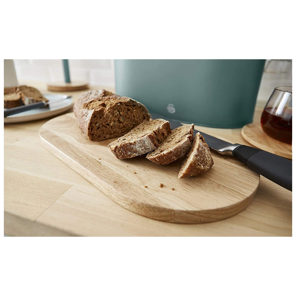 Swan Nordic Oval Bread Bin With Bamboo Cutting Board Lid Soft Touch Finish - Pine Green