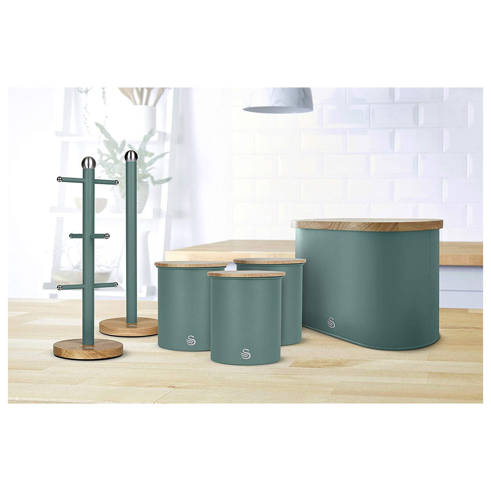 Swan Nordic Oval Bread Bin With Bamboo Cutting Board Lid Soft Touch Finish - Pine Green