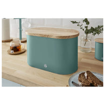 Swan Nordic Oval Bread Bin With Bamboo Cutting Board Lid Soft Touch Finish - Pine Green