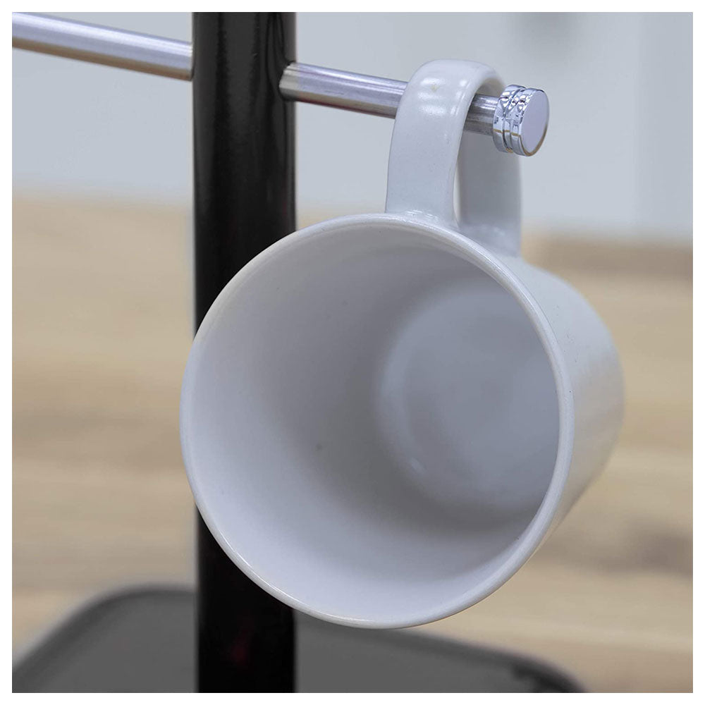 Swan Retro 6 Cup Mug Tree Weighted Base Polished Metal - Black
