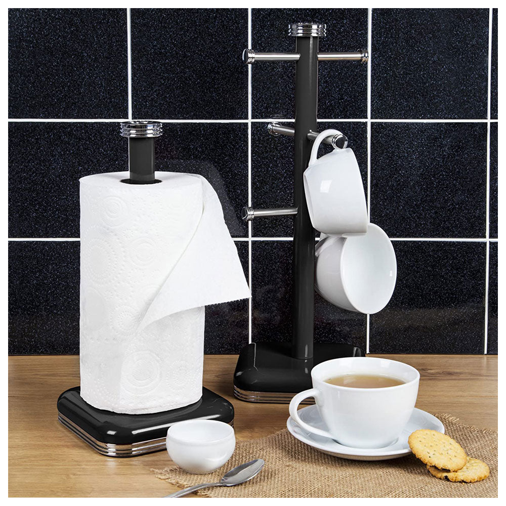Swan Retro 6 Cup Mug Tree Weighted Base Polished Metal - Black