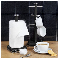 Swan Retro 6 Cup Mug Tree Weighted Base Polished Metal - Black