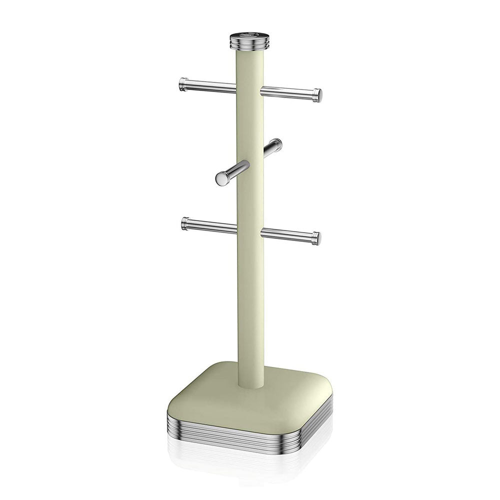 Swan Retro 6 Cup Mug Tree Weighted Base Polished Metal - Green