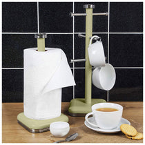 Swan Retro 6 Cup Mug Tree Weighted Base Polished Metal - Green