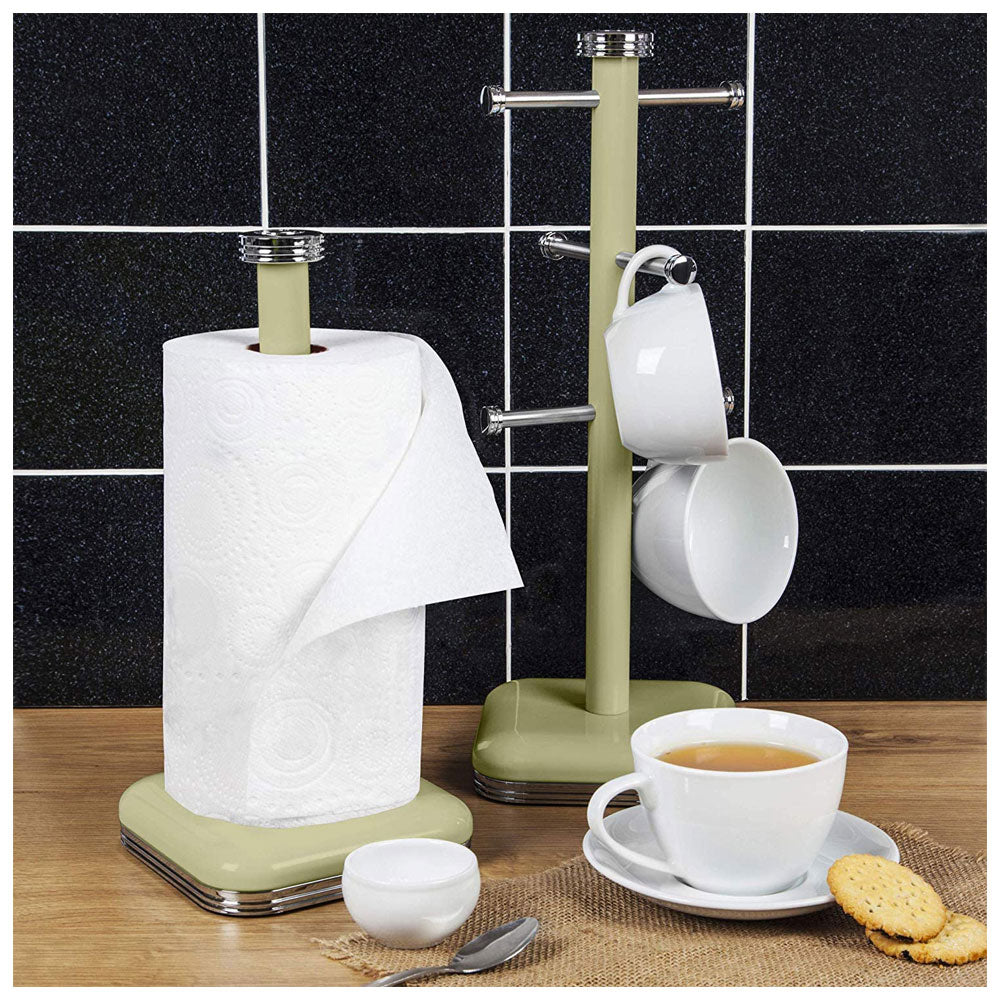 Swan Retro 6 Cup Mug Tree Weighted Base Polished Metal - Green
