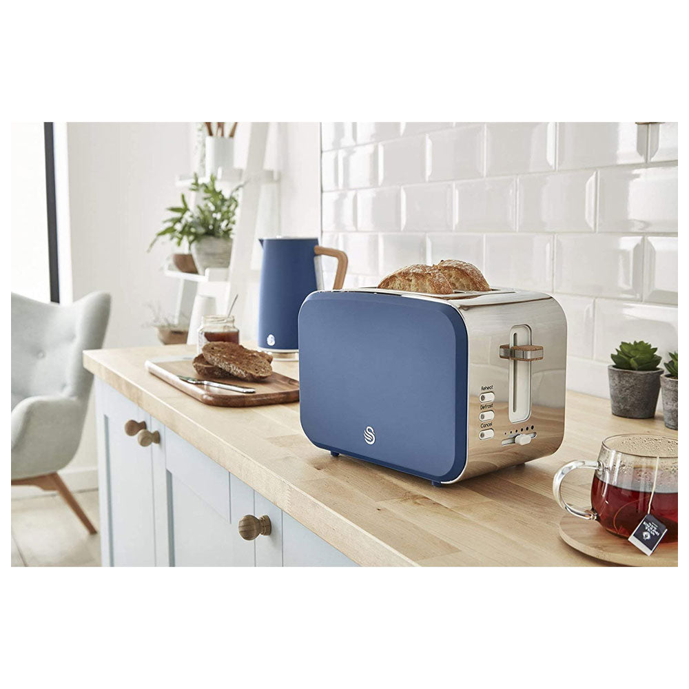Swan Nordic 2 Slice Toaster With 6 Browning Levels Soft Touch And Matte Finish - Blue