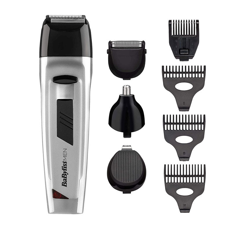Babyliss 8 In 1 Mens Cordless Nose Body Hair Clipper Beard Trimmer Grooming Kit - Silver