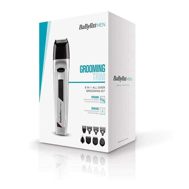Babyliss 8 In 1 Mens Cordless Nose Body Hair Clipper Beard Trimmer Grooming Kit - Silver