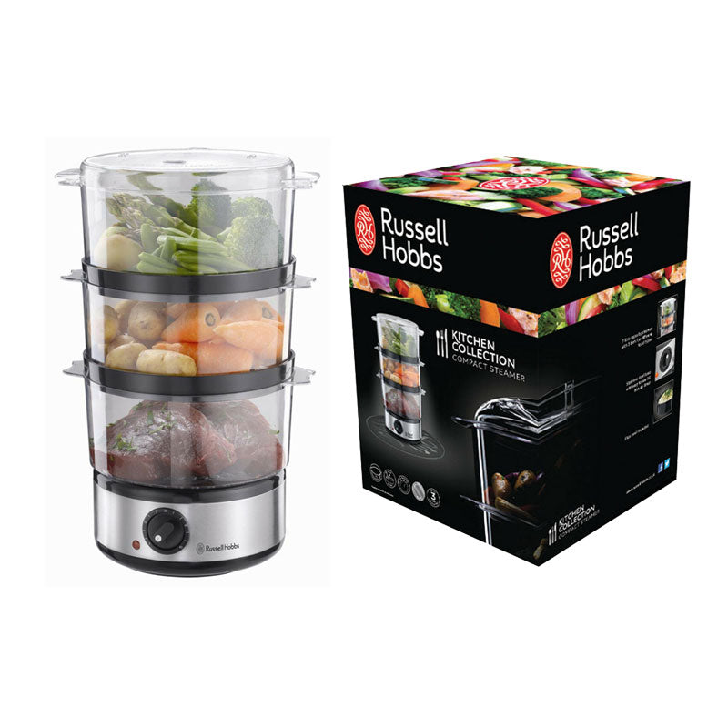 Russell Hobbs Food Collection Compact 3 Tier Food Steamer 400 W 7 Litre - Stainless Steel Main image