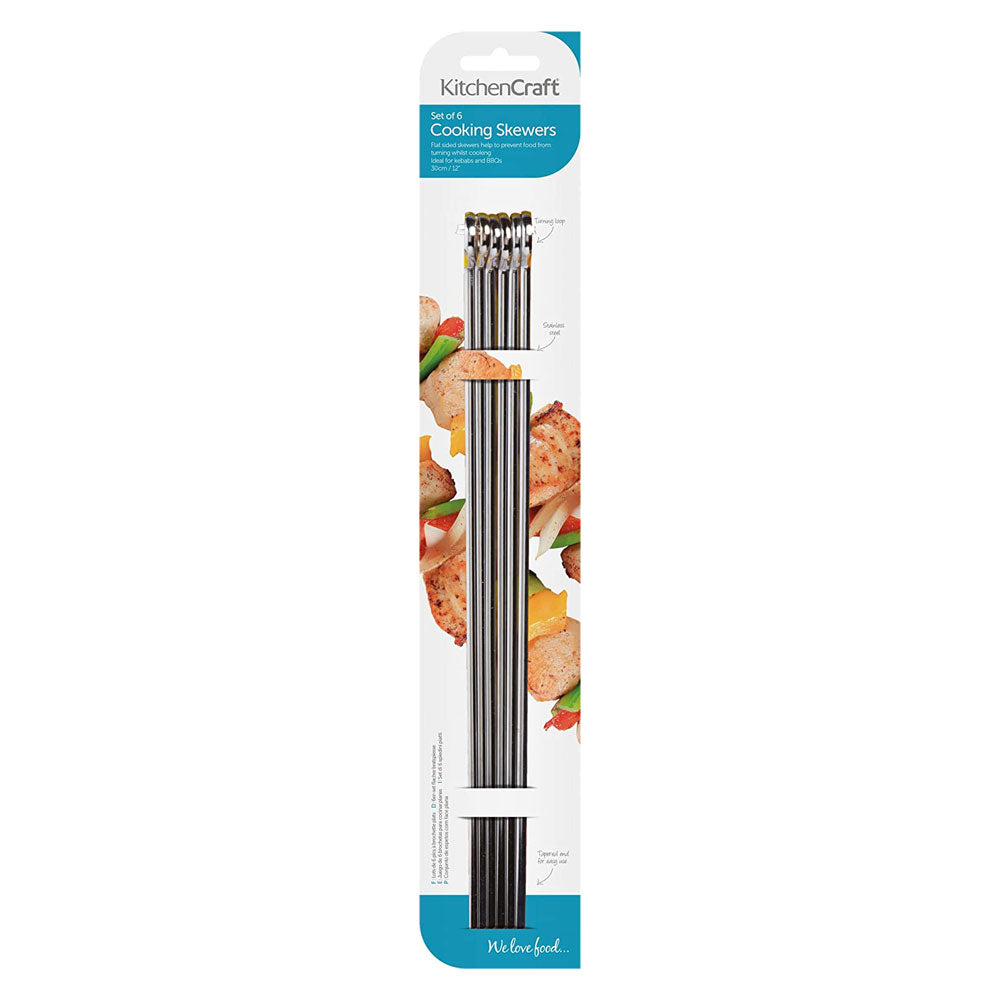 KitchenCraft Flat-Sided Metal Barbeque Skewer Set (30 cm) - Stainless Steel