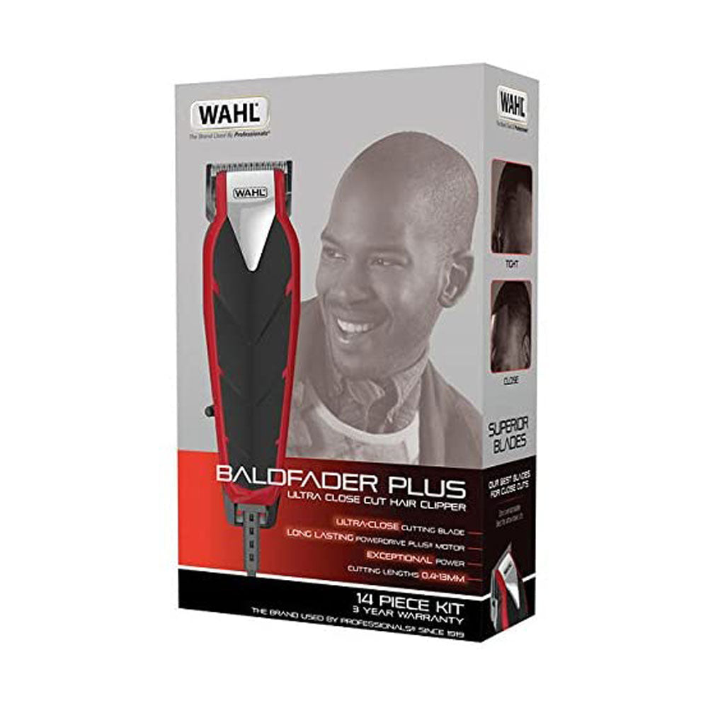 Wahl Baldfader Plus Ultra Close Cut Hair Clipper With 6 Attachment Combs - Black/Red