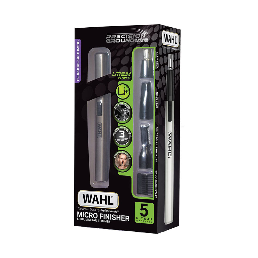 Wahl 3 In 1 Men And Women Micro Finisher Lithium Detail Trimmer For Nose Ear And Eyebrow Trimmer - Silver/Black