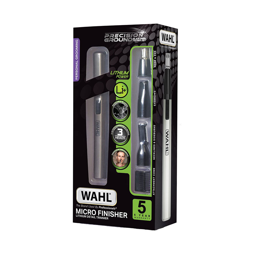 Wahl 3 In 1 Men And Women Micro Finisher Lithium Detail Trimmer For Nose Ear And Eyebrow Trimmer - Silver/Black