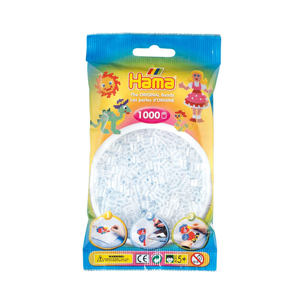 Hama 1000 Midi Beads In Bag Cylindrical Plastic - Clear