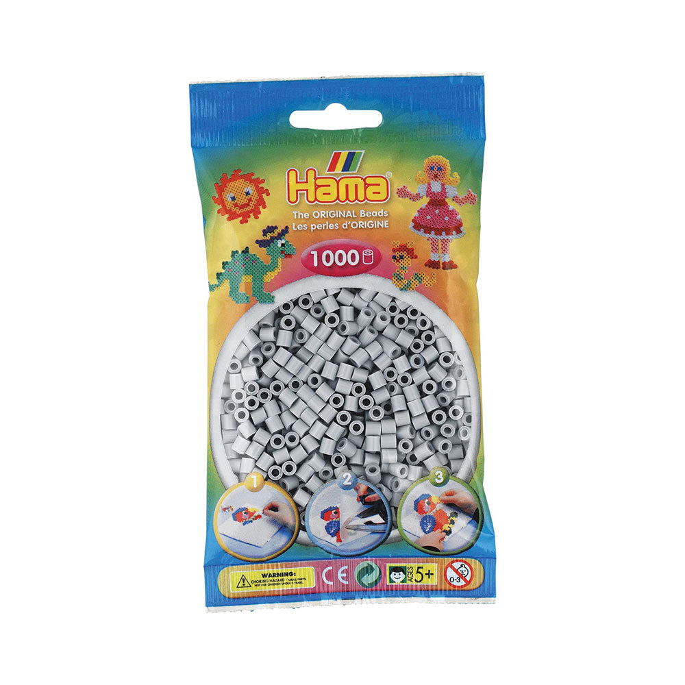 Hama 1000 Midi Beads In Bag Cylindrical Plastic - Light Grey