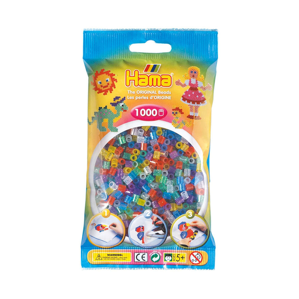 Hama 1000 Midi Beads In Bag Cylindrical Plastic - Translucent Glitter Mix Main image