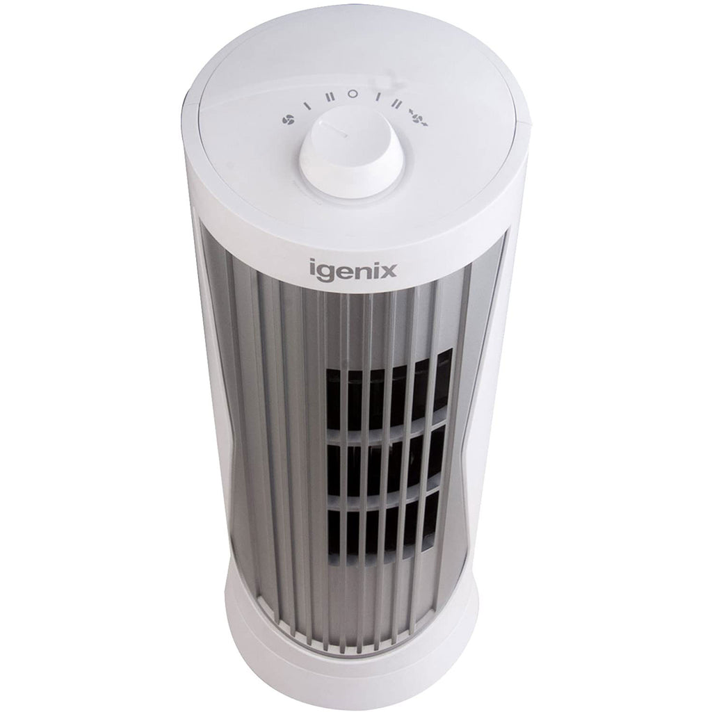 Igenix 12 Inch Oscillating Mini Tower Fan With 2 Speed Settings - White