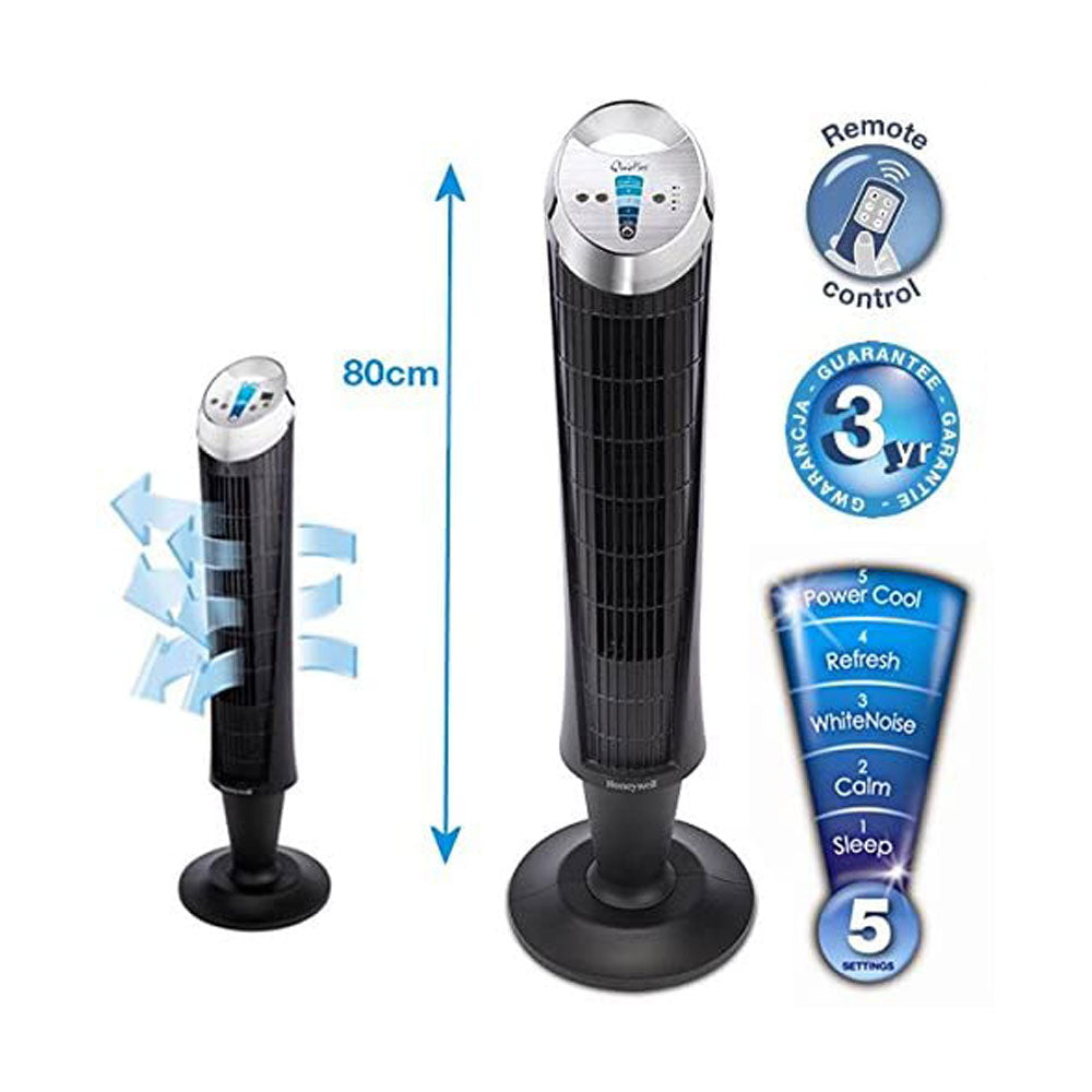 Honeywell Quiet Set Tower Fan With Remote Control - Black