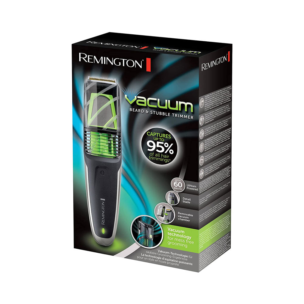 Remington Mens Beard And Stubble Trimmer With Vacuum Chamber To Catch Trimmed Hair - Black/Green