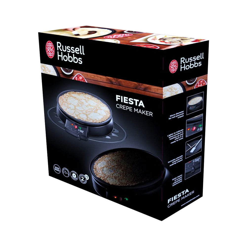 Russell Hobbs Fiesta Crepe And Pancake Maker Electric Non Stick 30cm Hot Plate 1200 W - Black