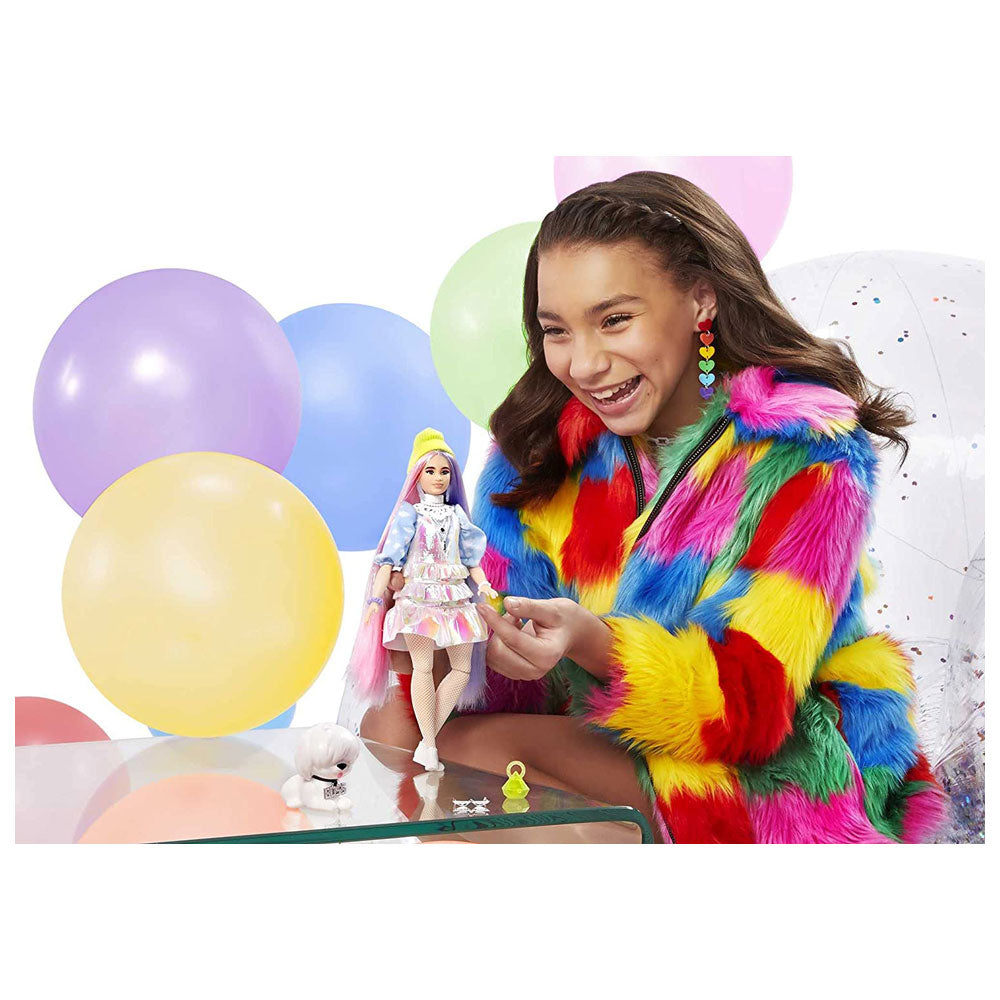 Barbie Extra Doll 2 In Shimmery Look with Pet Puppy Toy - Multicolour