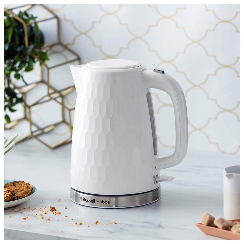 Russell Hobbs Contemporary Honeycomb Cordless Electric Jug Kettle 3000 W 1.7 Litres - White