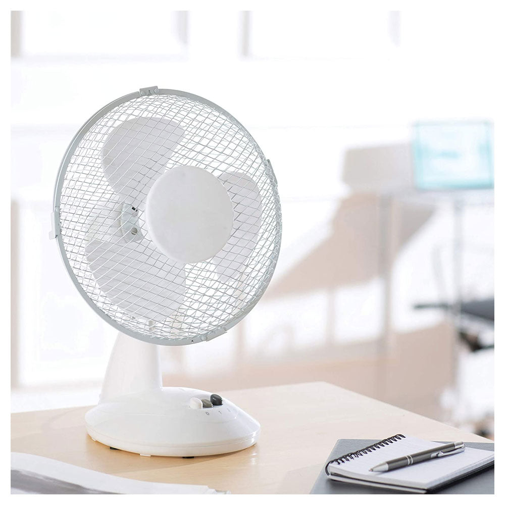 Fine Elements Oscillating 9 Inch Desk Fan with 2 Speed Settings -White