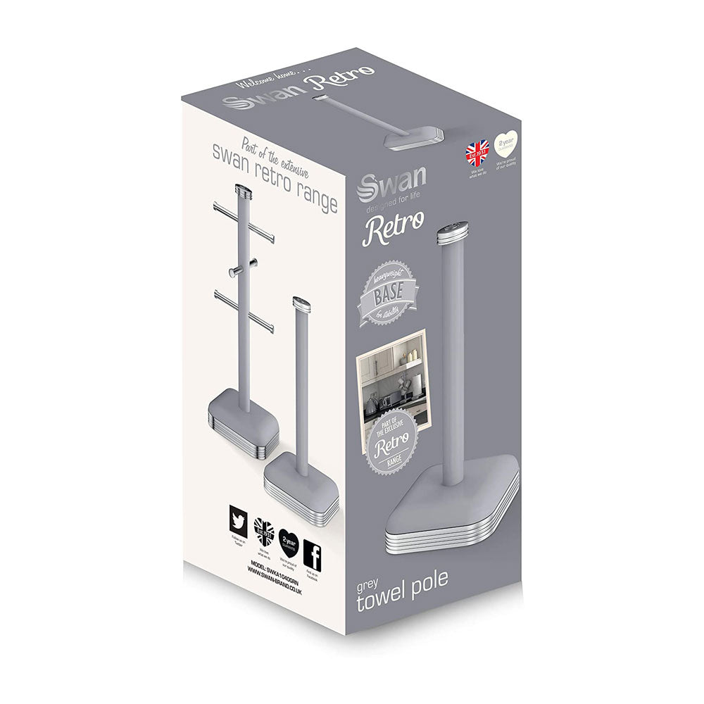 Swan Retro Kitchen Roll Holder with Steel Weighted Base Metal - Grey