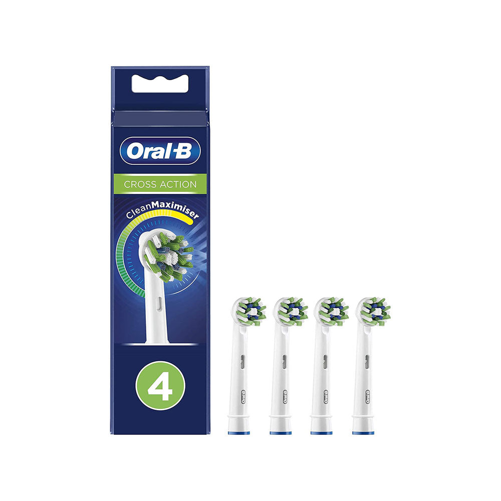 Oral-B CrossAction Electric Rechargeable Toothbrush Replacement Refills Heads With CleanMaximiser Technology (4 Pack) - White Main image