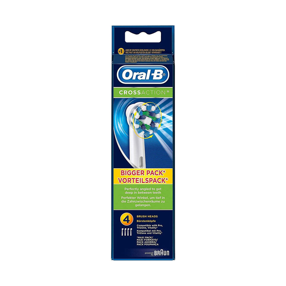 Oral-B CrossAction Electric Rechargeable Toothbrush Replacement Refills Heads With CleanMaximiser Technology (4 Pack) - White
