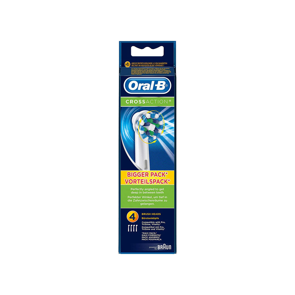 Oral B CrossAction Electric Rechargeable Toothbrush Replacement Refills Heads (4 Pack) - White