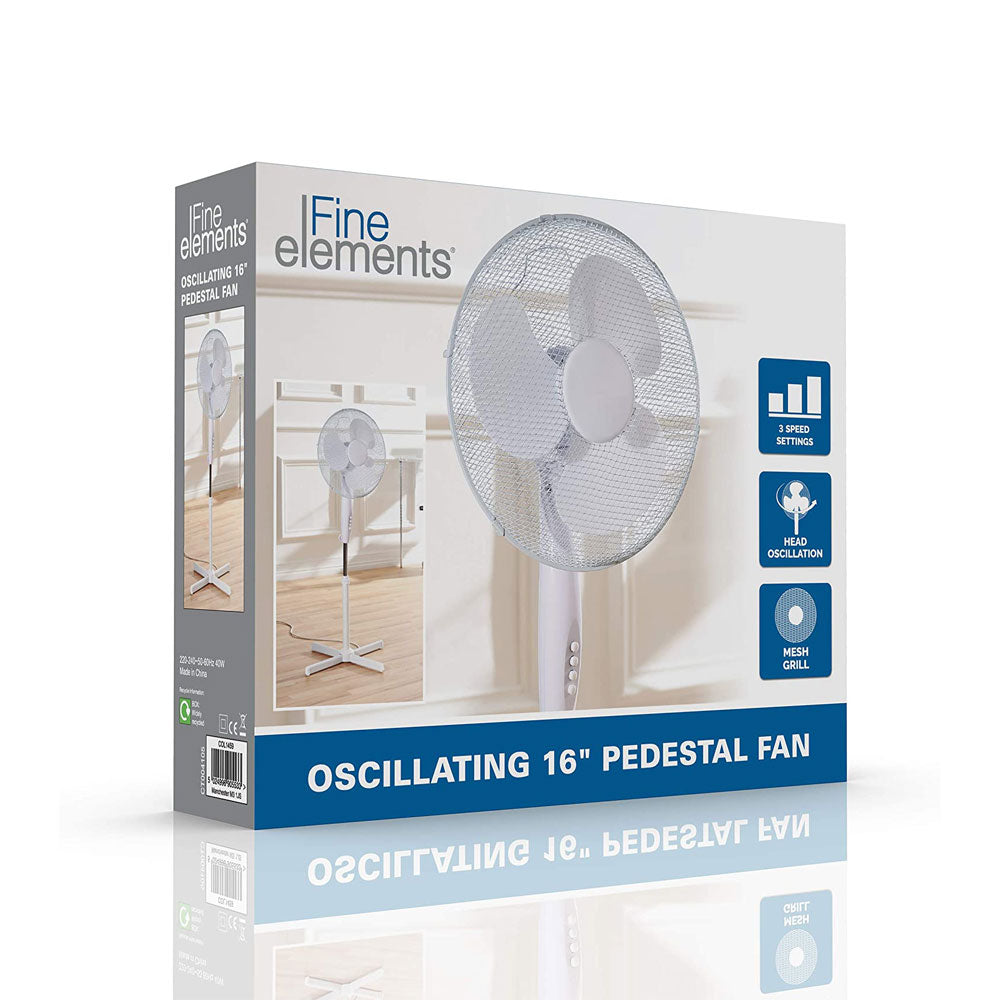 Pedestal Fan Oscillating 16 Inch With 3 Speed Settings 40 W - White
