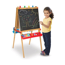 Melissa & Doug Deluxe Wooden Standing Art Easel - Dry-Erase Board Chalkboard Paper Roller - Multicolor