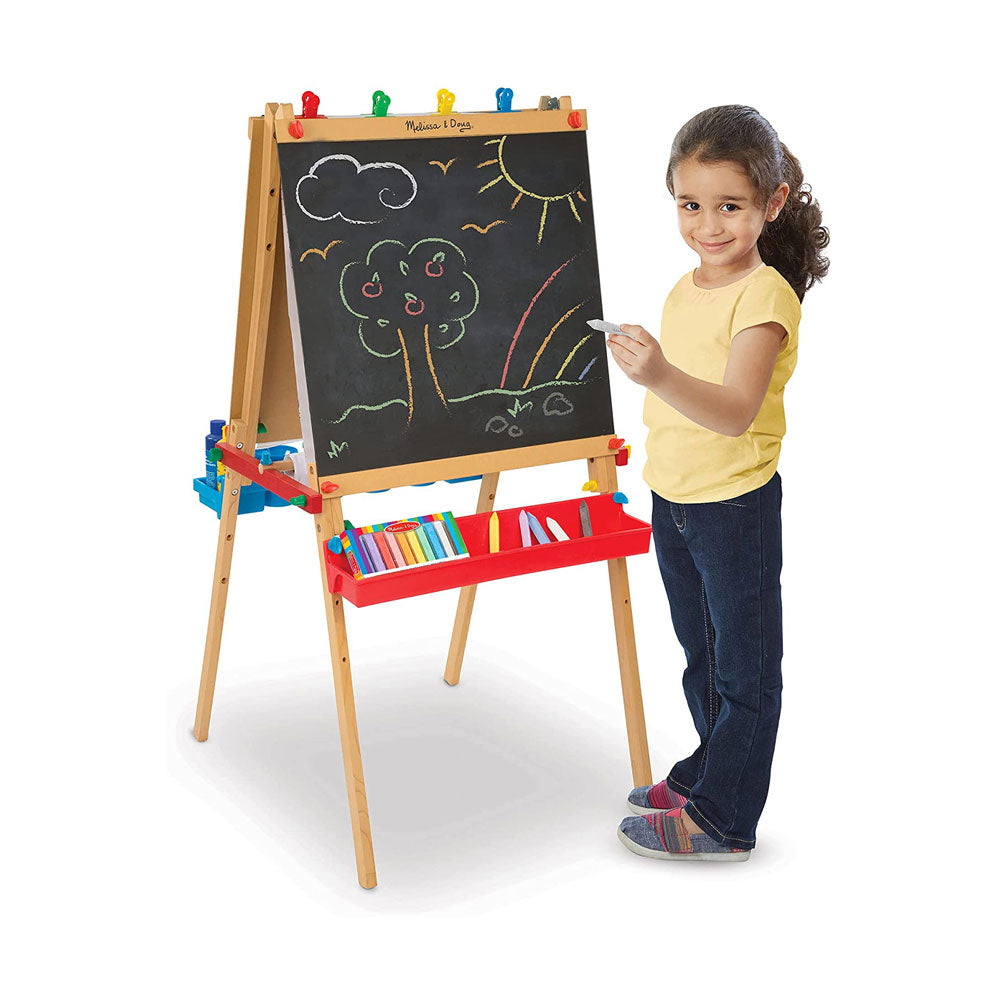 Melissa & Doug Deluxe Wooden Standing Art Easel - Dry-Erase Board Chalkboard Paper Roller - Multicolor
