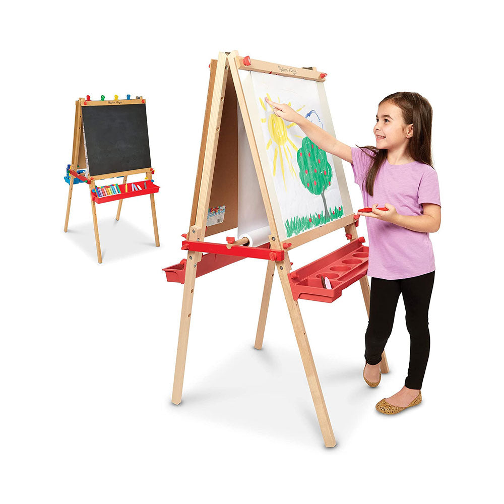 Melissa & Doug Deluxe Wooden Standing Art Easel - Dry-Erase Board Chalkboard Paper Roller - Multicolor