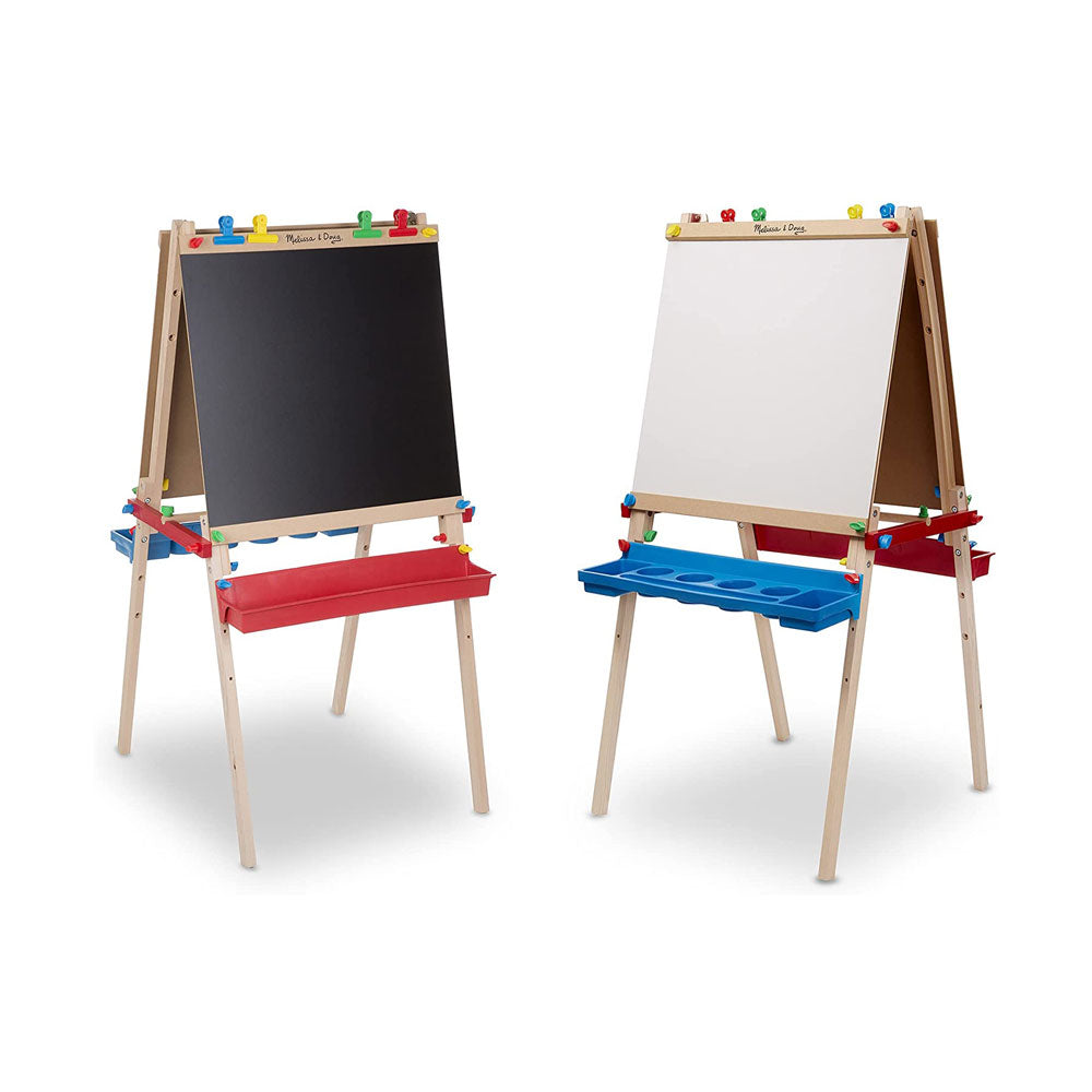 Melissa & Doug Deluxe Wooden Standing Art Easel - Dry-Erase Board Chalkboard Paper Roller - Multicolor