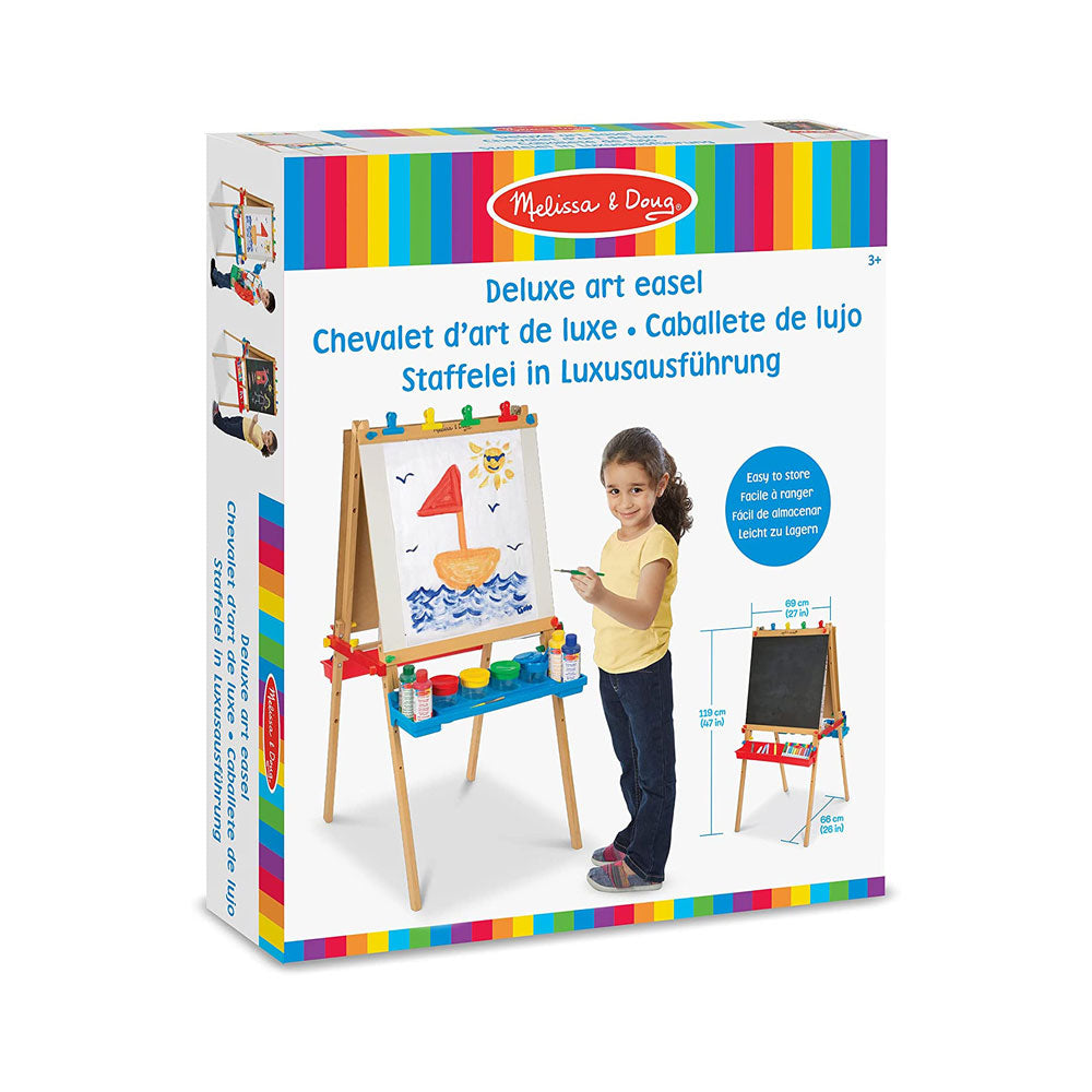 Melissa & Doug Deluxe Wooden Standing Art Easel - Dry-Erase Board Chalkboard Paper Roller - Multicolor