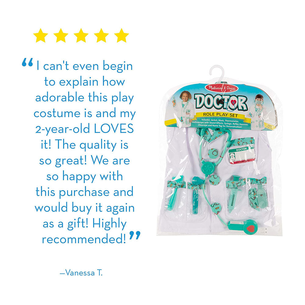 Melissa & Doug Children's Doctor Role Play Fancy Dress Costume Set - Pretend Play High-Quality Materials - Multicolor